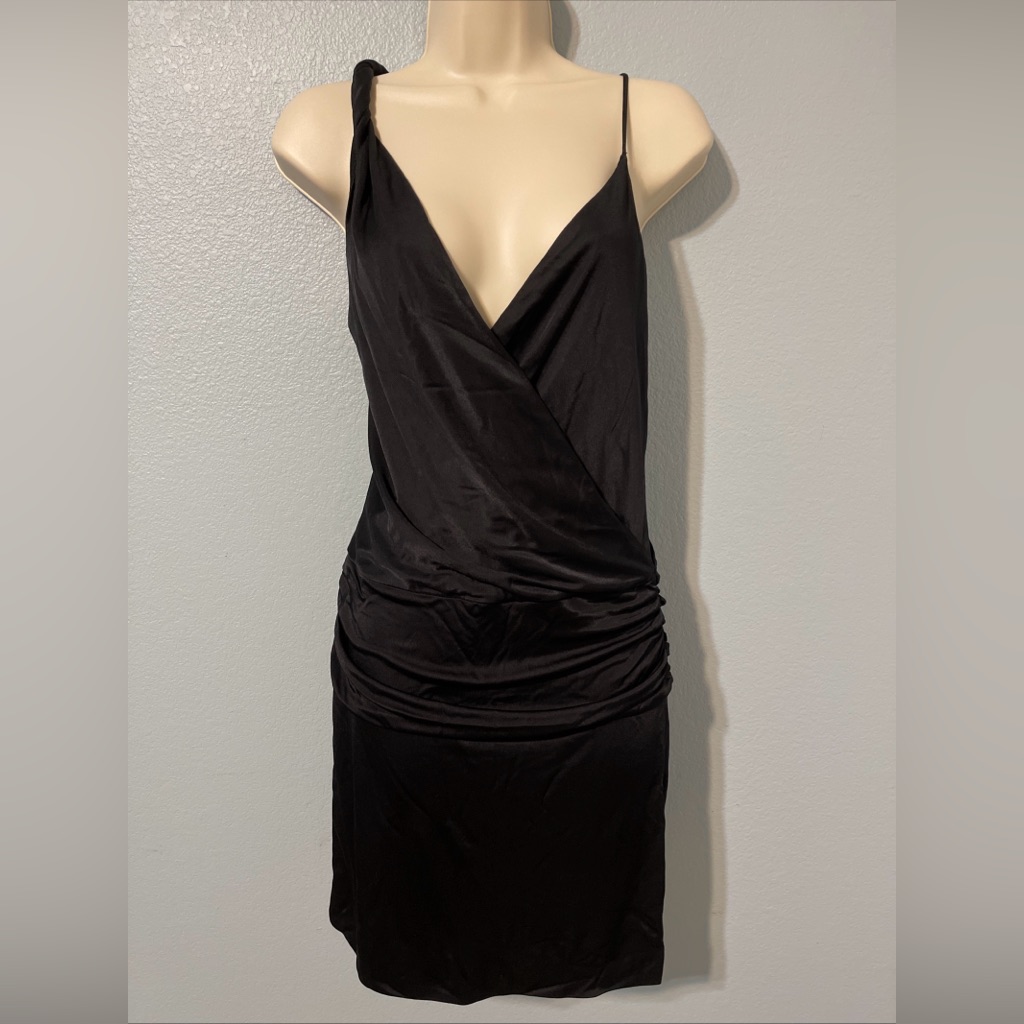 Black Halo Black Draped Halter Cocktail Dress Ruched Sheath Nwt Small